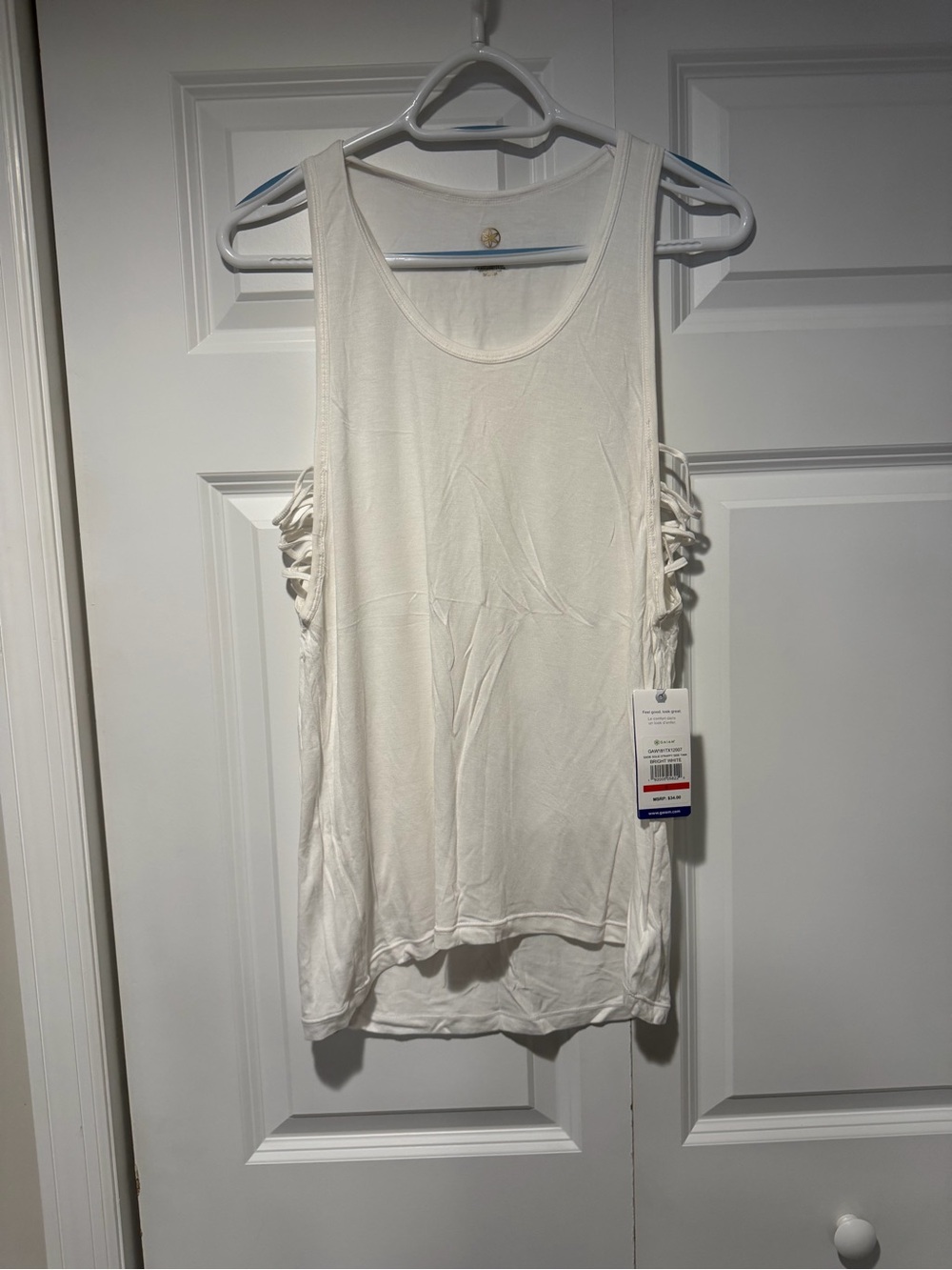 GAIAM White Sleeveless Tank with Side Lace-Up Detail